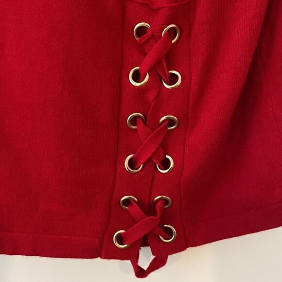 Chico’s V-Neck Sweater Women's Large Tunic Top Longline Red Knit Holiday Festive - Picture 7 of 12